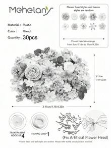 MEHELANY 120/60/30件裝藍色懸掛花卉花串裝飾 DIY 花卉窗簾材料 人造花吊飾裝飾 適用於懸掛花牆背景裝飾 婚禮 生日派對 室內裝飾 畢業典禮 家居花園 春夏婚禮拱門牆面裝飾 (DIY 花串套組) (花頭直徑隨機 3-8cm) - 藍色 - 查看 12