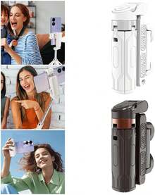 Ligero, con control de un solo toque y rotación de 360 grados °   Trípode giratorio para selfies, mini trípode portátil con control remoto, soporte de metal, puede soportar hasta 2 kg, adecuado para grabaciones de video en viajes al aire libre (negro) - Negro - Ver 3