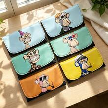 1PC Street Style Bored Ape Smoking Accessories Clutch Bag, 6 Colors PU Leather Flexible & Durable, Layered Storage Design With Zipper Compartments And Card Slots, Macaron Base Colors With Quirky Ape Pattern, Portable Pocket-Sized Universal - 1PC - View 3