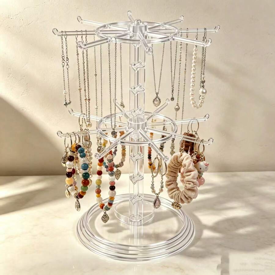 Translucent Double-Layer Rotating Jewelry Storage Rack, Suitable For Bracelets, Necklaces, Pendants, And Also For Storing Hair Clips, Headbands, Hair Accessories And Similar Items For Women - Multicolor - View 1