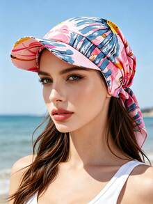 1pc Leopard Print Floral Tie-Up Bucket Hat, Suitable For Travel, Vacation, Daily Wear, Sun Protection, Multiple Colors Available - Sun Hat With Scarf - View 6