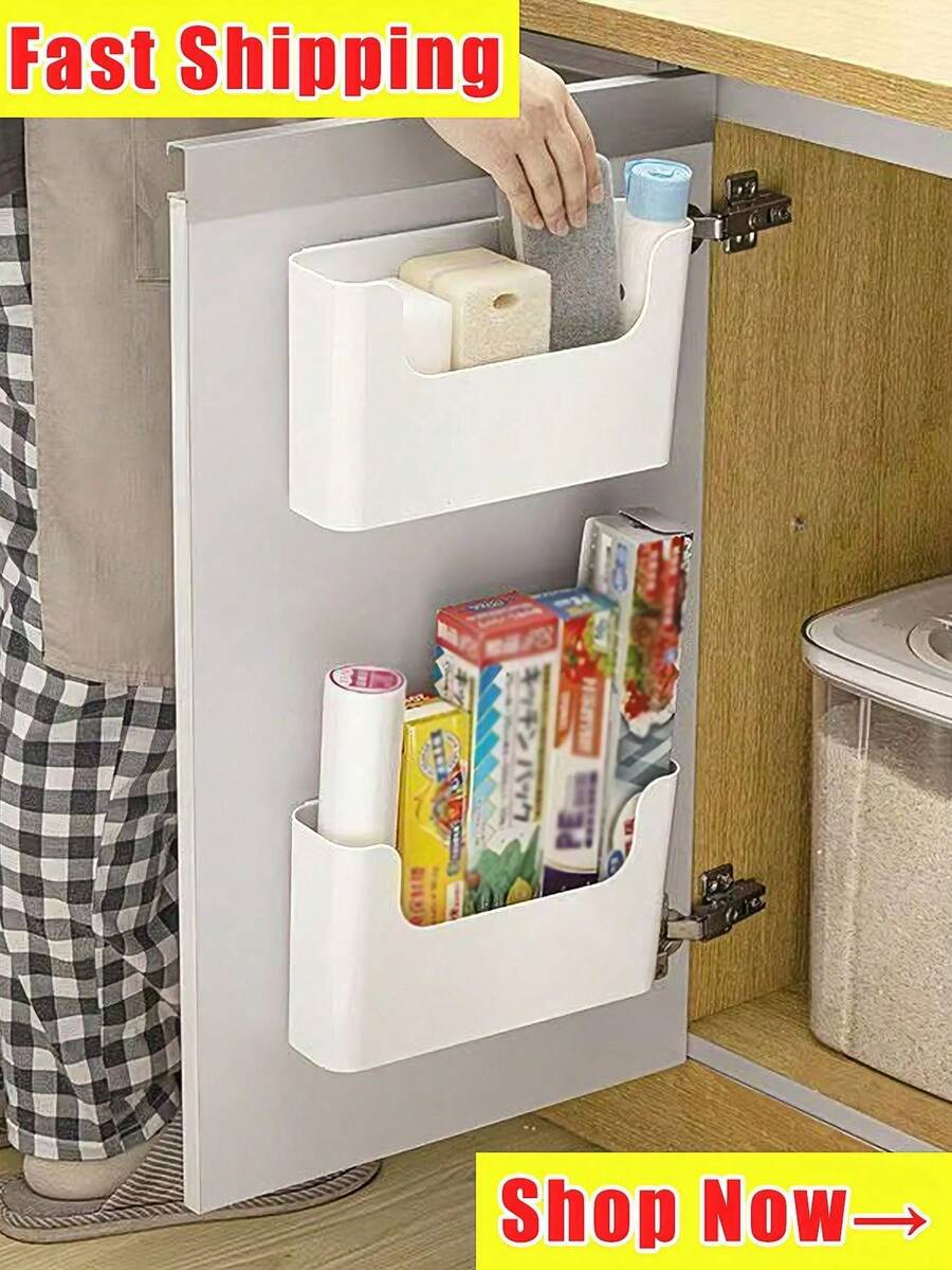 1/2pcs Kitchen Drawer Divider Rack, No-Drill Wall-Mounted Storage Shelf, Easy Installation, Multi-Functional Bathroom Cosmetic Organizer, Classic Plastic Material With Transparent Window, Basket Box Storage Container - Multicolor - View 1