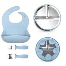 5pcs/4pcs Stainless Steel Tableware Set, Baby Feeding Utensils, Weaning Tools, Bibs, Stainless Steel Plates, Stainless Steel Bowls, Stainless Steel - Multicolor - View 16