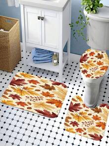 1/4pcs Autumn Harvest Maple Leaf Shower Curtain Set, With 12 Hooks, Waterproof Polyester Bathroom Curtain, Privacy, Thickened, Durable Quick-Dry, 180*180cm Size, Thanksgiving Autumn Harvest Bathroom Decor - A - View 7