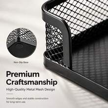Desktop Storage Basket, 3-Compartment Pen Holder, Multi-Functional Metal Mesh, Office Stationery, Black 3-Tier Divided Organizer Box And Pen Holder, Space-Saving, Can Be Used As Desktop Display Rack, Suitable For Living Room, Office And Study - Rectangle - View 3
