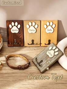 Personalized Dog Leash Wall Mount, Paw Print Wooden Key Hook Storage Rack, Custom Pet Name Hook Rack, Entryway Home Decor, Dog Mom Gift - Multicolor - View 3
