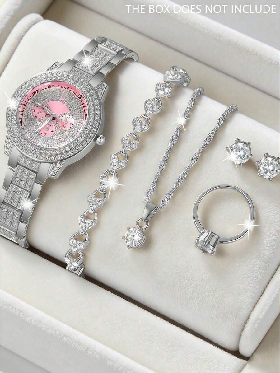 6件組女士全水鑽奢華銀色飾品套組,全銀色底座密鑲閃耀水鑽,夢幻氛圍,適合銀色珠寶套組、夏季配件、婚禮、派對、約會、夏季出遊、返校等多種場合,可作為畢業禮物、送給女性的禮物,展現精緻夢幻優雅 - 銀色 - 查看 1