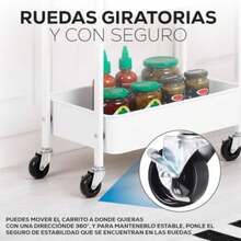 Carrito de Almacenamiento Organizador con Mesa Auxiliar Organizador de Metal 2 Niveles Carrito de Servicio para Cocina Carrito Multifuncional con Ruedas - blanco - Ver 4
