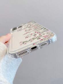 1pc Fashion Creative Pink Floral Pattern Perforated Air Cushion Shockproof Phone Case Protective Cover Compatible With Samsung/Apple 17/16/15/14/13/12/11 Pro Max/12 Pro/14 Plus And Other Phone Models - Multicolor - View 5
