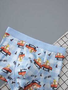4pcs/Pack Young Boy Kids Comfortable Soft Cartoon Print Boxer Briefs - Multicolor - View 3