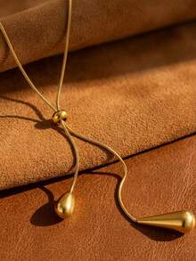 1pc Stainless Steel Retro Minimalist High-End Metallic Water Drop Pendant Necklace - Multicolor - View 4