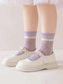 5 Pairs Summer Mesh Kids Socks, Sweet & Comfortable Bowknot, Floral Pattern Casual Mid-Calf Socks, Suitable For 1-16 Years Old Girls - Multicolor - View 3