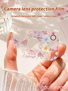 1pc Beautiful Dried Flower Pattern Lens Protector, Compatible With Phone 17 Pro/17 Pro Max, Cute & Exquisite Lens Decoration, Enhances Overall Phone Texture, Adds Atmosphere To Photos, Tempered Glass High Definition Full Coverage, Scratch-Resistant & Wear-Resistant, Compatible With Phone Cases, Fashionable Small Gift For Girlfriend And Best Friend - Clear - View 5