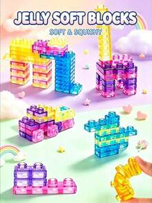20/40/60pcs Mainan Balok Susun Jelly Lembut, Jelly Transparan Gaya INS Warna-warni Lembut Elastis Bentuk Persegi, Dapat Diremas, Dapat Ditumpuk, Anti Benturan, Pereda Stres, Mainan Edukasi Multifungsi untuk Pendidikan Anak Usia Dini/Bermain di Rumah - MultiWarna - View 4