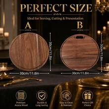 11.8 Inch Round Wooden Cutting Board, Natural Dark Brown Solid Chopping Block For Kitchen Meal Prep, Multi-Purpose Serving Platter For Cheese Appetizers & Snacks, Housewarming Gift For Cooking Lovers - Multicolor - View 3