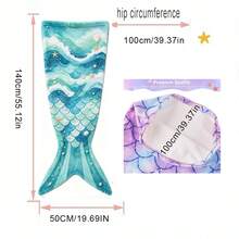 Wearable Mermaid Tail Blanket, Galaxy Deep Blue Purple Gradient Fish Scale Star Pattern Flannel Throw, Super Soft Comfortable All-Season Mermaid Style Wrap Blanket, Dreamy Birthday Christmas Gift, Suitable For Lovers - Multicolor - View 3