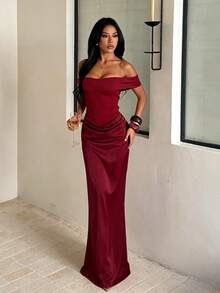 Summer, Elegant Party Dresses, Wedding Luxury Evening Dresses, Sexy One-Shoulder Beach Dresses, Women's Vacation Wear, Back To School, Birthdays - Burgundy - View 1