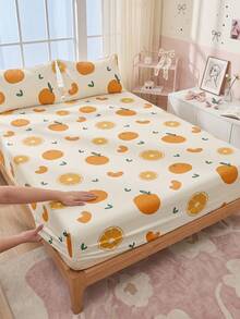 1pc Fruit Print Bed Sheet, Mattress Protector, Mattress Cover, Summer, Comfortable Breathable Wrinkle-Resistant, Machine Washable, Single/Double/Queen/King Size, Dorm Bedding, All Season & Summer, Pillow And Pillowcase Not Included, Room Decor, Back To School - Multicolor - View 7