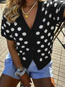 Women's Pullover Short Sleeves Buttoned Open V-Neck Polka Dot Pattern Casual Cardigan,Elegant,Formal,Work,Going Out,Festival,All-Season Vacation - Multicolor - View 6
