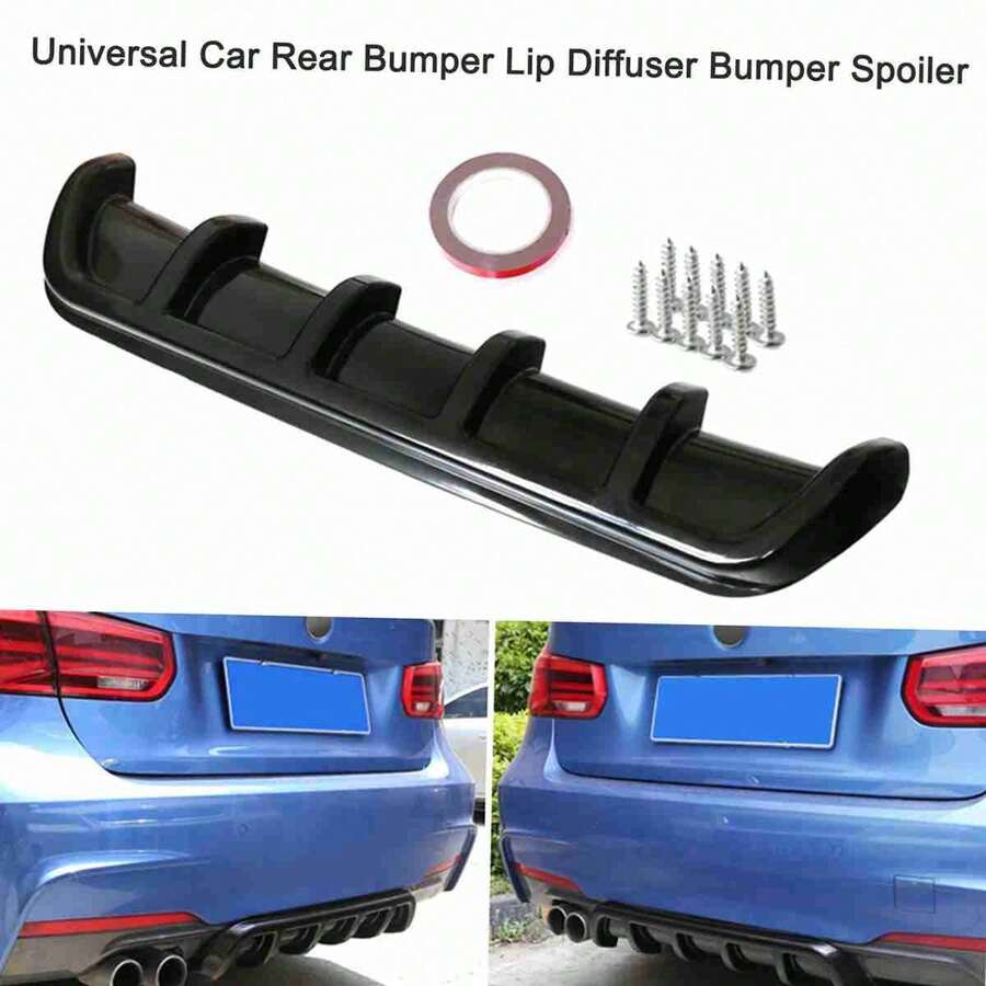 Car Rear Bumper Diffuser Lip 5 Fin Design, Universal Black Racing Spoiler Splitter, Compatible With Ford Mustang Camaro Challenger Charger Styling Accessories - A - View 1