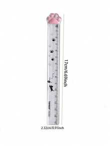 1/2 pièces Règle créative en forme de patte de chat 15cm, Règle en plastique transparent, Règle pour étudiants - Transparent - Voir 2