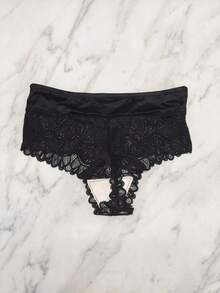 3pcs/Pack Women's Floral Lace Men's Style Shorts, Spliced Satin Waistband Soft Daily Underwear Multi-Pack - Multicolor - View 5