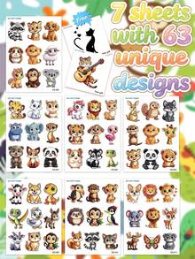 STARTTOOS 7 Sheets 63pcs Cartoon Cute Animal Combination Pattern Temporary Tattoo Stickers, Suitable For Children DIY Birthday Party Christmas Gift Holiday Activity Waterproof Realistic Tattoo Stickers - Multicolor - View 9