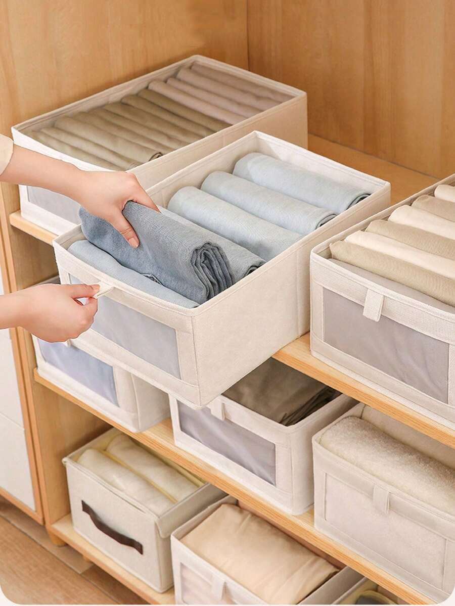 1pc Foldable Clothing And Blanket Storage Bag, Storage Box With Transparent Window And Handle, Reinforced Foldable Linen Storage Basket, Home Storage, Clothing Storage Box, Bedroom Storage, Closet Organization, Dorm Storage Box, Clothing Organization