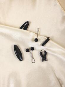 1 Box 6pcs Plastic Safety Pin U-Shaped Clip Set, Scarf Clip, Neck Clip, Headscarf Pin, Pearl Clip, Scarf Clip, Suitable For Daily Use - Black - View 2
