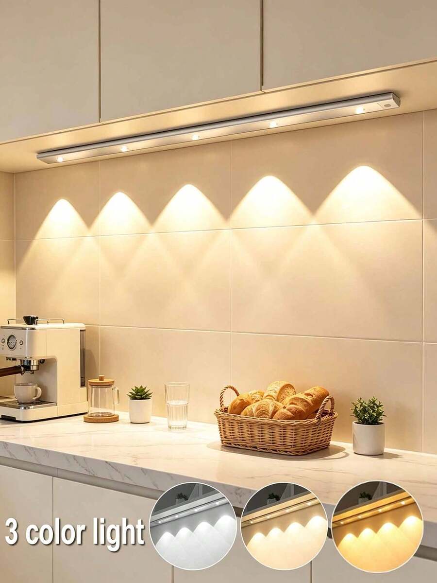 1pc Rechargeable Battery Powered LED Night Light With Motion Sensor, 3 Modes, Wireless Stick-On Cabinet Lamp, Suitable For Kitchen, Closet, Hallway, Car, Living Room, Wall Decor