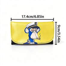 1PC Street Style Bored Ape Smoking Accessories Clutch Bag, 6 Colors PU Leather Flexible & Durable, Layered Storage Design With Zipper Compartments And Card Slots, Macaron Base Colors With Quirky Ape Pattern, Portable Pocket-Sized Universal - 1PC - View 2