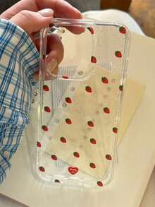 1 buah Casing Ponsel Glitter Transparan Tinggi, Motif Stroberi, Kualitas Premium, Kompatibel dengan Apple 17Promax/16Promax/15Promax/17Pro/17/16Pro/16/15/14/13/12/11 - Clear - View 2