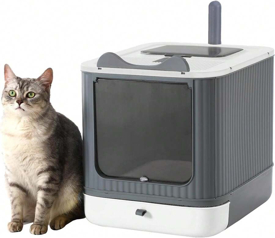 Caja de Arena para Gatos con 3 Modos de Uso, Diseño Plegable y Cerrado, con Tapa, Pala y Sistema Antisalpicaduras - Unitalla - Ver 1