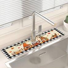 1pc Thanksgiving Gnome Pattern, Non-Slip Faucet Drain Mat, Suitable For Kitchen, Bathroom Sink, Countertop, Drain Mat, Diatomaceous Earth Basin, Cuttable Quick-Dry Mat - Multicolor - View 4