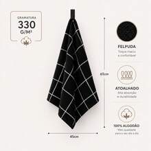Kit 4 Pano De Prato Grande Felpudo Atoalhado Chef Copa Geométrico Atacado 100% Algodão Preto - Preto - Visão 4