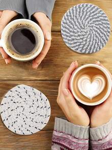 8pcs Beverage Coaster Set With Holder, Minimalist Woven Desktop Coasters, Heat-Resistant Kitchen Dining Table Coasters, Thickened Insulated Pads, 4-Color Absorbent Coaster Set, Home Decor Desktop Protection, Suitable For Various Cups, 4.3 Inch - Black and Gray - View 2