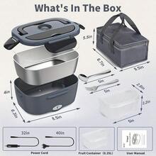 SOKANY Car & Home Dual-Use Electric Heating Lunch Box, 304 Stainless Steel Material, With Insulated Bag, Fork And Spoon - Grey-black - View 5