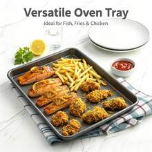 1pc Non-Stick Carbon Steel Cookie Baking Pan, 17.5x11.8 Inch Rectangular Oven Tray, Easy To Clean, Rust-Resistant, Scratch-Resistant, Heat-Resistant And Anti-Deformation, Multi-Purpose Kitchen Baking Tool For Cakes, Cookies, Bacon, Steak, Roasting, Baking, Grilling And Food Prep - A - View 2
