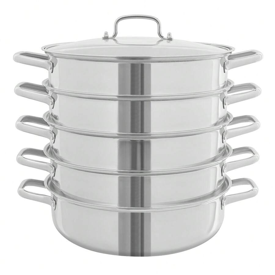 32 Cm 5-Tier Stackable Stainless Steel Steamer Pot With Lid, Multi-Layer Steamer For Steaming Food, Suitable For Induction And Gas Stoves, Home Cooking - View 1