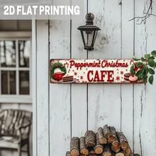 2D Flat Vintage Mint Christmas Cafe Metal Sign, 1pc, Holiday Atmosphere. Christmas Decoration Wall Decor, Suitable For Kitchen, Home, Living Room, Decorative Sign, 3.93X15.74 Inches - A - View 5