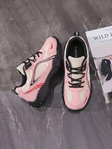Women's Retro Thick Sole Mesh Patchwork Arch Support Casual Sports Shoes, Comfortable Commuting Lightweight Everyday Versatile Sneakers - Pink - View 9