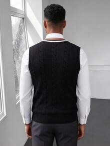 GRDR Men's Striped Patchwork Knit Vest - Casual Fashion Daily Wear - Black - View 6