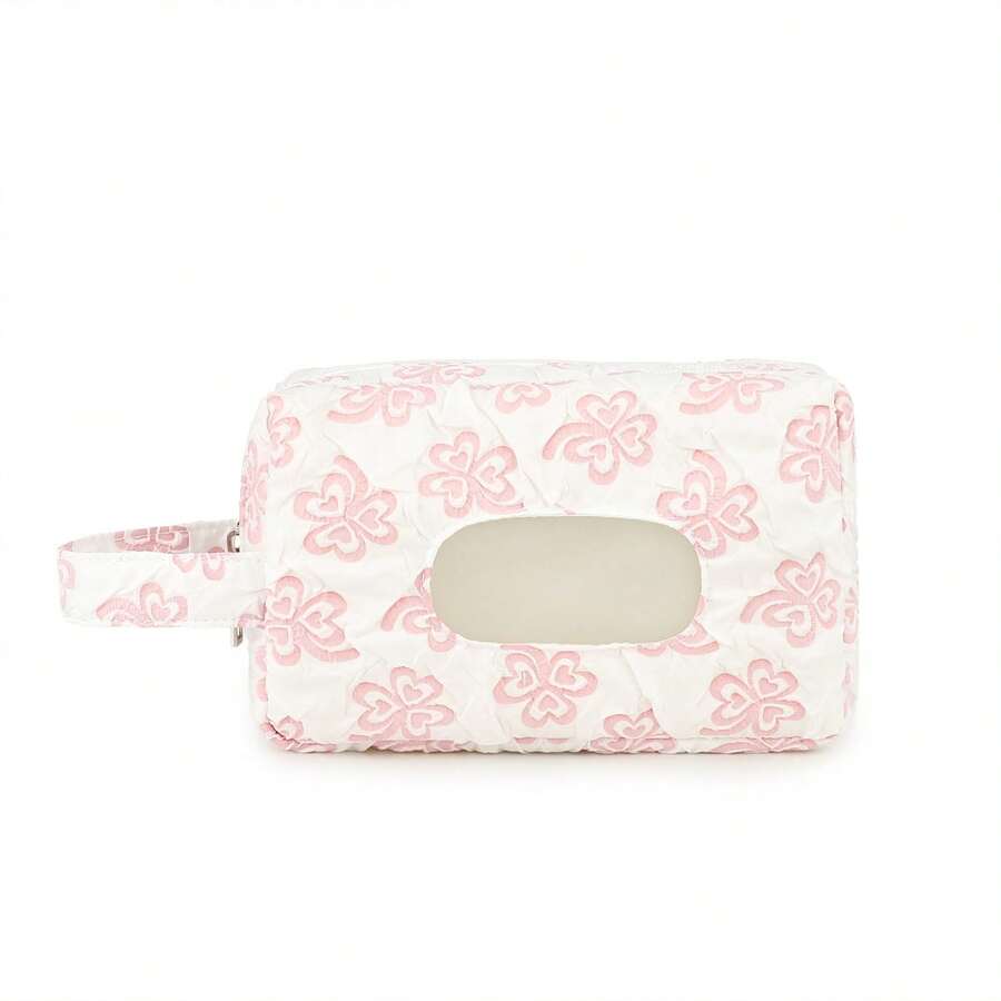 1pc Fresh Floral Double Layer Children's Handheld Storage Bag, Can Hold Wet Wipes, Hair Ties And Other Small Items, Double Layer Compartment For Organized Storage - Multicolor - View 1