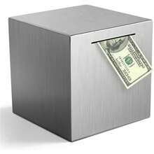 1pc Metal Money Box Steel Coin Bank - Secure Budgeting & Savings Solution, Anti-Theft Design - Adult Office Storage Organizer - Silver - View 3