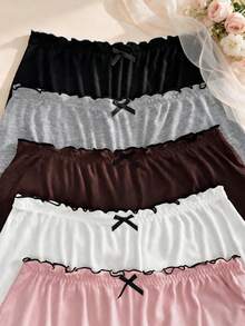 5pcs Ruffle Waist Lace Hem Ribbed Safety Shorts Women Casual Anti-Chafing Lounge Shorts - Multicolor - View 4