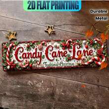 2D Flat Style, 1pc Vintage Candy Cane Lane Sign With Candy Cane And Holly Decor, Suitable For Indoor/Outdoor Christmas Decoration, Pre-Drilled Holes As Shown In Size Chart - Multicolor - View 1