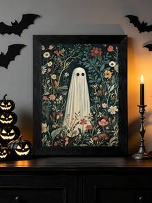 1pc Whimsical Ghost Print Dark Cottagecore Floral Halloween Decor, Ghost On Enchanted Flower Meadow William Morris Style, Bedroom Decor,LivingRoom Decor,Dorm Decor,Wall Arts,Wall Decor,Home Decor,Room Decor, Canvas Wall Art, Posters,Optional Frame - 1PCS - View 3