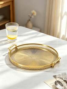 Plate And Cutlery Storage Tray Set With Handle, Gold Transparent Kitchen Accessories, Suitable For Camping Kitchen, Bedroom, Wedding Home Decor, Christmas, Halloween, Autumn Home Decor, Kitchen Storage Organizer Rack - Gold - View 3