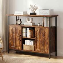Devoko Kitchen Buffet In Vintage Wood Look, Sideboard With 2 Doors, Open Shelves, Wide Worktop, Black Metal Frame And Adjustable Feet, For Kitchen, Dining Room And Living Room - Rust Brown - View 4