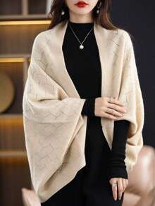 1pc Knitted Shawl Scarf Autumn/Winter New Solid Color Loose Versatile Outerwear Cape Cardigan For Women - Multicolor - View 8